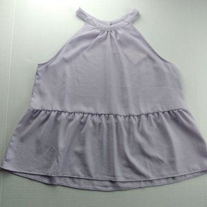 HIPPIE ROSE Womens Babydoll Halter Top Size Large Lilac Purple Peplum Sleeveless